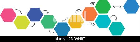 Mehrfarbige Sechsecke mit Pfeilen auf weißem Hintergrund - Vektor Abbildung Stock Vektor