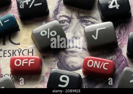 Schlüssel des elektronischen Taschenrechners für die Währung der Tschechischen Republik Stockfoto