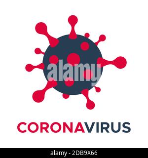 Coronavirus Molekül Zelle Symbolvektor mit den Wörtern Coronavirus. Coronavirus COVID-19 Bakterienzellsymbol. Vereinfachtes Coronavirus-Zelllogo. Isoliert Stockfoto