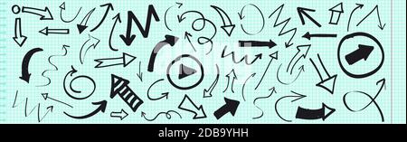 Große Montage von verschiedenen Pfeilen, viele Größen von Symbolen - Abbildung Stockfoto