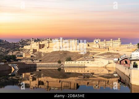 Amber Fort in Indien, Jaipur, Sonnenuntergang Blick. Stockfoto