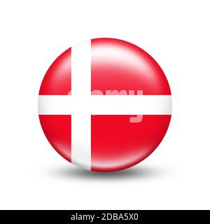 Dänemark Landesflagge in Kugel mit weißem Schatten - Illustration Stockfoto