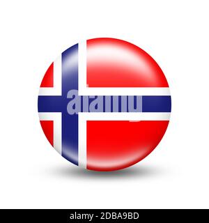 Norwegen Landesflagge in Kugel mit weißem Schatten - Illustration Stockfoto