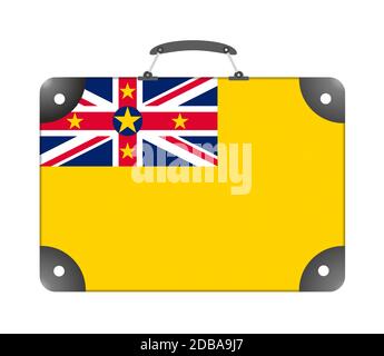 Flagge des Niue-Landes in Form einer Reise Koffer auf weißem Hintergrund - Illustration Stockfoto