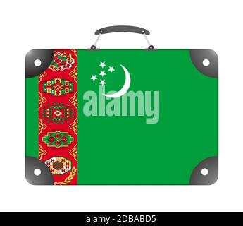 Flagge des Landes Turkmenistan in Form von Ein Reisekoffer auf weißem Hintergrund - Illustration Stockfoto