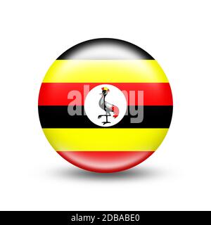 Uganda-Landesflagge in Kugel mit weißem Schatten - Illustration Stockfoto