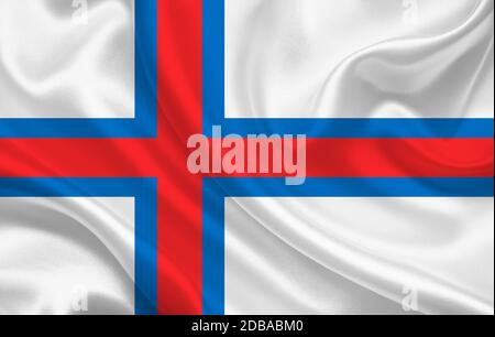 Faroe Island Land Flagge auf welligen Seide Stoff Hintergrund Panorama - Abbildung Stockfoto