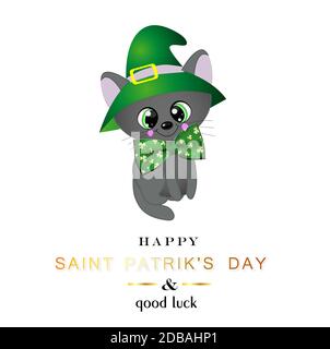 St. Patrick's Day Banner. März Hintergrunddesign, Katze in einem grünen Hut. Horizontales Poster, Postkarte, Website-Header. Stockfoto