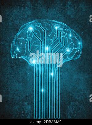 künstliche Intelligenz digitale Illustration Konzept mit Gehirn Stockfoto