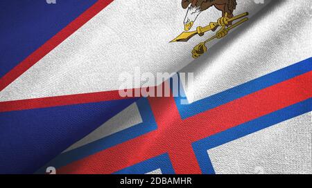 Amerikanische Samoa und Färöer Inseln zwei Flaggen Textil Tuch, Stoff Textur Stockfoto
