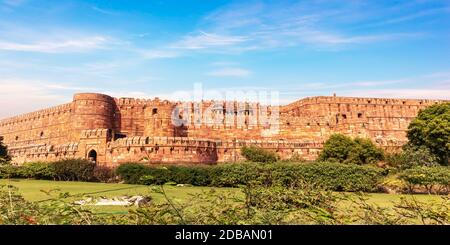 Agra Fort Walls Panorama, Indien, Uttar Pradesh. Stockfoto