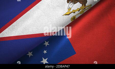 American Samoa und Samoa zwei Flaggen Textiltuch, Stoff Textur Stockfoto