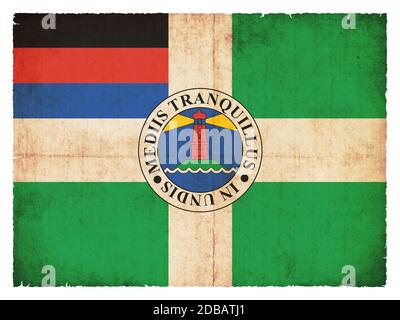 Flagge der deutschen Insel Borkum (Niedersachsen, Deutschland) im Grunge-Stil erstellt Stockfoto