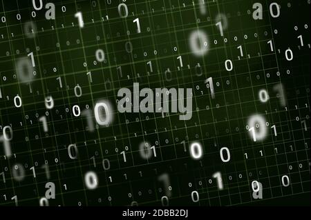 Binärcode auf grünem Hintergrund Stockfoto