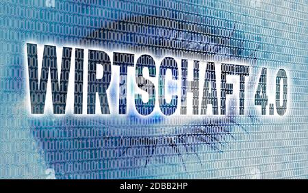 Wirtschaft-4.0 (im deutschen Business 4.0) Auge mit Matrix schaut Betrachter Konzept. Stockfoto
