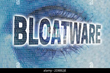 Bloatware Auge mit Matrix schaut Betrachter Konzept. Stockfoto