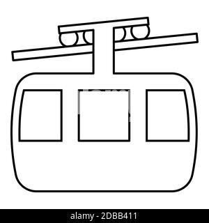 Seilbahn Luftseilbahn Seilbahn Skilift Bergresort Lufttransport Tourismus Seilbahn Reise Kabine Symbol umreißen schwarz Farbe Vektor Illustration f Stockfoto