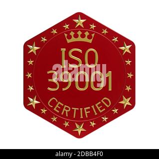 ISO 39001 Standard, Road Traffic Safety Management System, 3D-Rendering, isoliert auf weißem Stockfoto