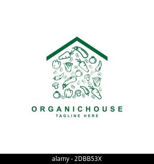 Organic Haus Illustration Logo Design Vektor template.Gemüse speichern Symbol Stock Vektor