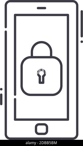 Smartphone-Schutz-Symbol, lineare isolierte Illustration, dünne Linie Vektor, Web-Design-Zeichen, Kontur Konzept-Symbol mit editierbaren Strich auf weiß Stock Vektor