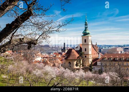 Prag, die Stadt von der Petřín-Gärten am Anfang Frühjahr gesehen Stockfoto