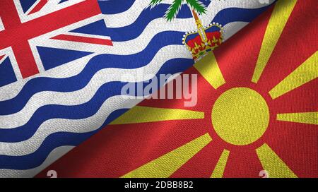 British Indian Territory und Nord-Mazedonien zwei Flaggen Textiltuch Stockfoto