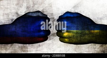 Russland vs Ukraine politische Konflikte und Streitigkeiten Konzept Stockfoto