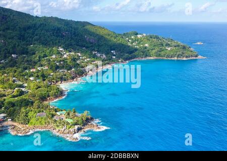 Seychellen Landschaft Luxus Villa Strand Mahe Urlaub Meer Luftbild Foto Ansicht Reise Stockfoto