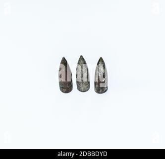 Alte rostige Kugeln aus einem Kalaschnikow Sturmgewehr. Stockfoto