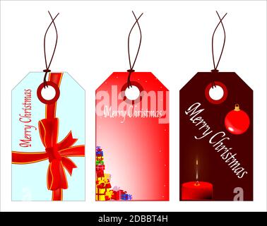 Eine Sammlung von drei Weihnachts-Tags auf einzelnen Ebenen für die einfache Bearbeitung. Stockfoto