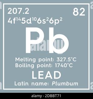 Blei. Plumbum. Post-Transition-Metalle. Chemisches Element des Mendelejew Periodensystems. Führen Sie in quadratischen Würfel kreativen Konzept. 3D-Illustration. Stockfoto