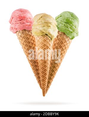 Eiszapfen mit verschiedenen Geschmacksrichtungen auf weißem Hintergrund Stockfoto
