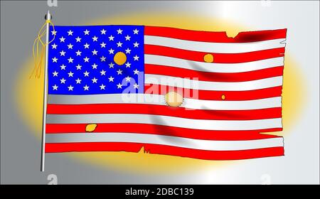 Die amerikanische Flagge, die Stars And Stripes auf einem goldenen Hintergrund. Stockfoto