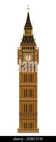 Das Wahrzeichen Londons der Big Ben Clocktower ist auf einem isolierten Weißer Hintergrund Stockfoto