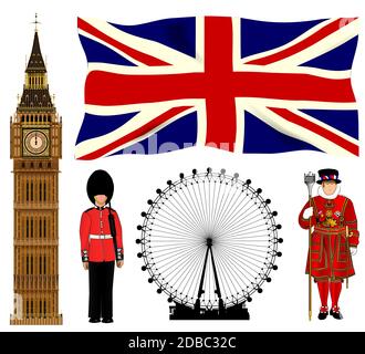 Eine Sammlung von London und England Icons. Stockfoto