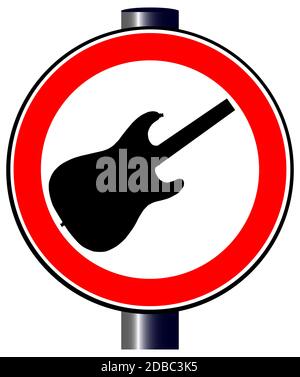 Eine große runde rote Verkehr Anzeigen einer e-Gitarre Stockfoto