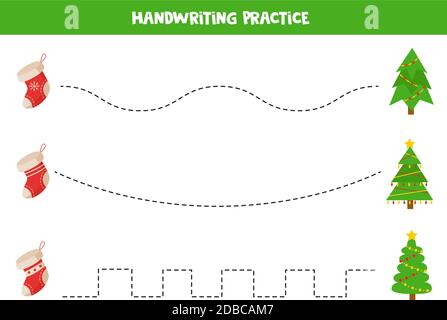 Verfolgen Sie die Linien zwischen Weihnachtsstrümpfe und Tannenbäumen. Stock Vektor