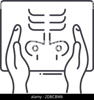 Roentgen Symbol, lineare isolierte Illustration, dünne Linie Vektor, Web-Design-Zeichen, Umriss Konzept Symbol mit editierbarer Kontur auf weißem Hintergrund. Stock Vektor