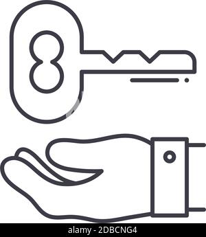 Key Decision Icon, lineare isolierte Illustration, Thin Line Vektor, Webdesign Zeichen, Outline Concept Symbol mit editierbarer Kontur auf weißem Hintergrund. Stock Vektor