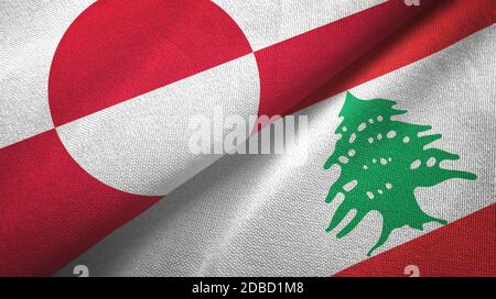 Grönland und Libanon zwei Flaggen Textiltuch, Stoff Textur Stockfoto