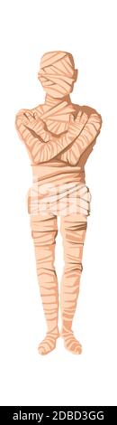 Mumie Schaffung Cartoon Vektor Illustration. Phase der Mumifizierung Prozess, Einbalsamierung toter Körper, wickeln sie mit Tuch. Traditionen des alten Ägypten, Kult der Toten Stock Vektor