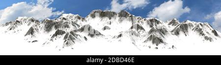 Schneebedeckte Berge Panorama auf blauem Himmel Hintergrund Stockfoto