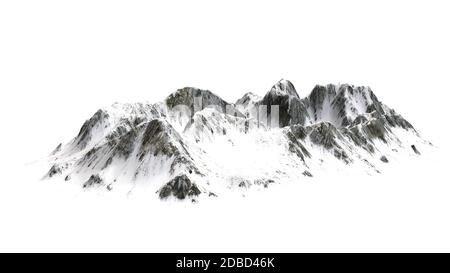 Schneebedeckte Berge auf weißem Hintergrund Stockfoto