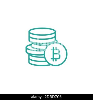 Stapel von Bitcoin-Münzen mit Münze davor. Flaches blaues Symbol. Isoliert auf Weiß. Online-Zahlpiktogramm. Vektorgrafik. Kryptowährung, vir Stock Vektor