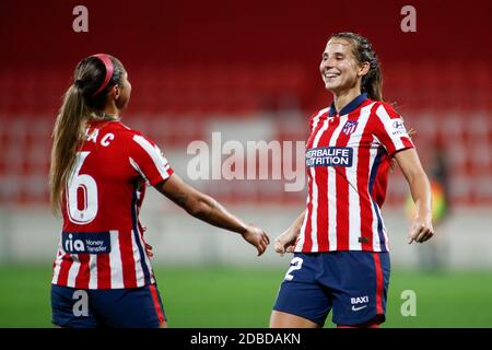 Kylie Strom von Atletico de Madrid feiert ein Tor während der Frauen &#039;s spanische Meisterschaft, Primera Iberdrola Fußball ma / LM Stockfoto