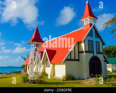 Rote Dachkirche in Cap Malheureux, nördlich von Mauritius Stockfoto