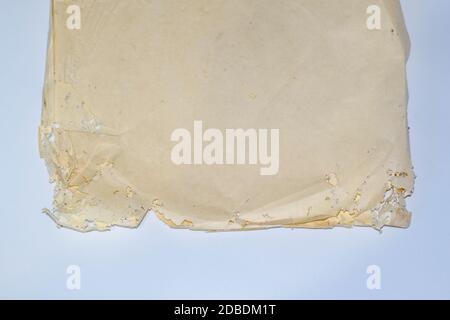 Papier mit Silberfisch verschluckt. Spuren von zertrümmert Silberfisch auf Vinyl-Umschlägen. Lepisma Stockfoto