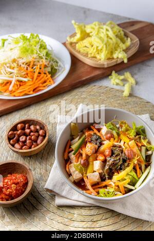 Asinan Bogor. Traditioneller indonesischer Salat aus Bogor West Java. Tropische Früchte in einer süßen, würzigen, sauren und salzigen Salzlake eingelegt. Javanesisch Indonesisch Stockfoto