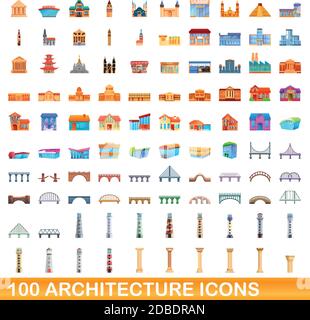 100 Architektur Symbole gesetzt. Cartoon Illustration von 100 Architektur Symbole Vektor auf weißem Hintergrund einstellen Stock Vektor