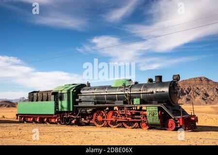 Lokomotive Zug in Wadi Rum Dessert, Jordanien Stockfoto